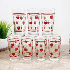 Vintage Strawberry Glasses - Water Tumbler Set of 9